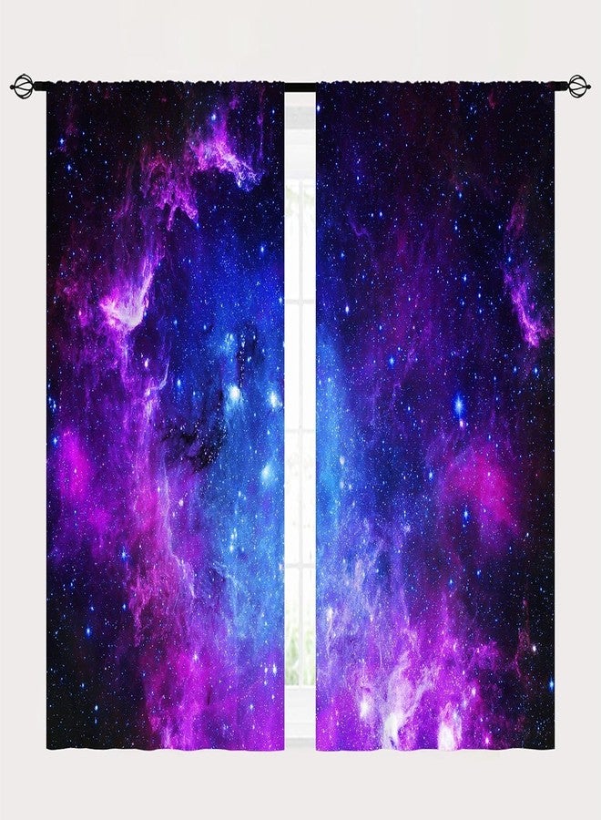 YUANZU Galaxy Curtains W42 x L63 Inch Outer Space Kids Space Purple Pink Blue Nebula Universe Starry Stars Rod Pocket Print Pattern Window Drapes for Boys Girls Teen Bedroom Playroom 2 Panels - Image 2